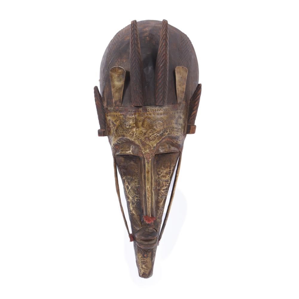 Appraisal: AFRICAN METAL BRASS CLAD CARVED WOOD MARKA MASK MALI WITH