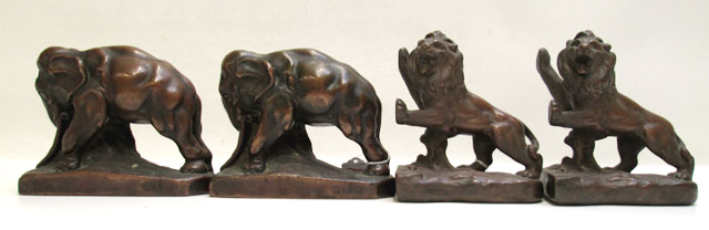 Appraisal: TWO PAIR BRONZE-CLAD BOOKENDS Elephant pair marked c KBW Art