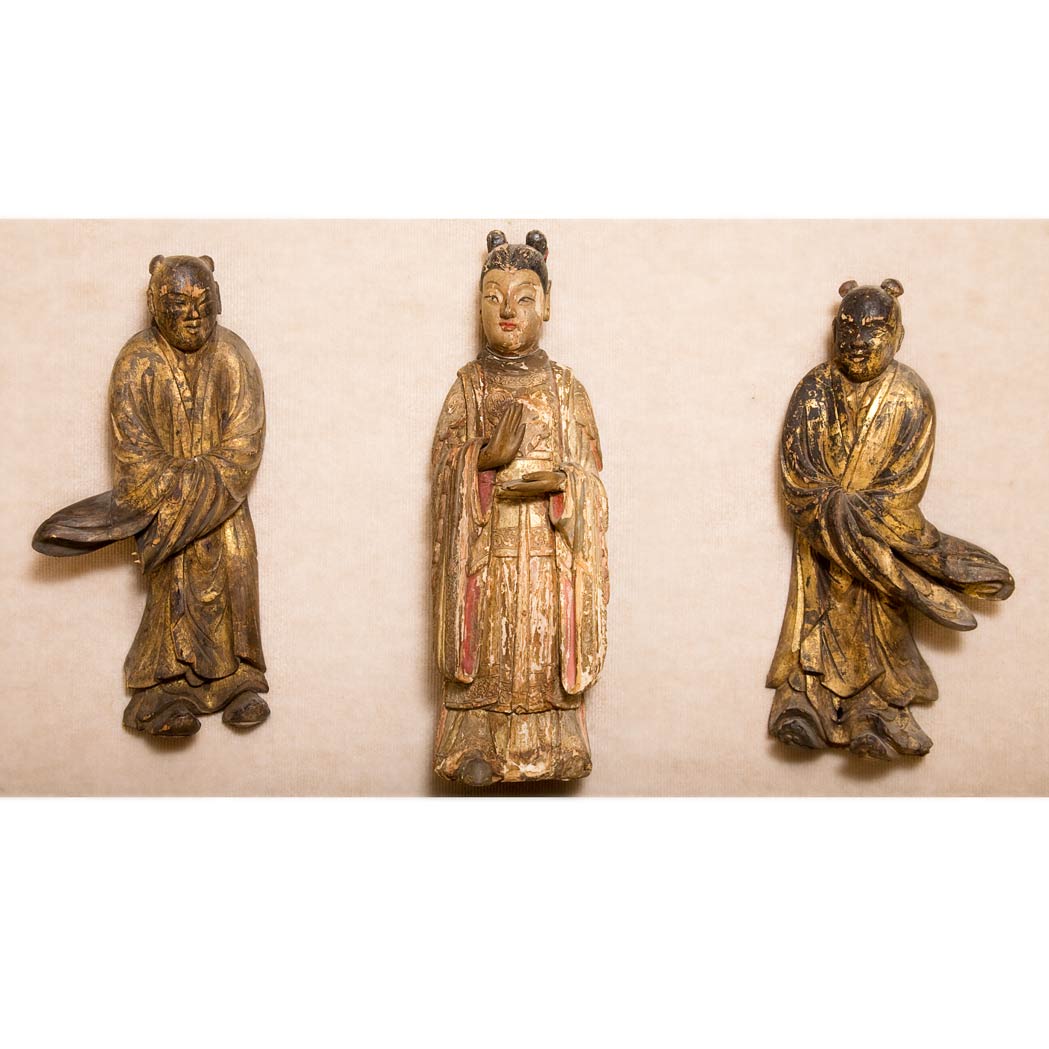 Appraisal: Group of Three Gilt and Polychrome Painted Wood Figures th