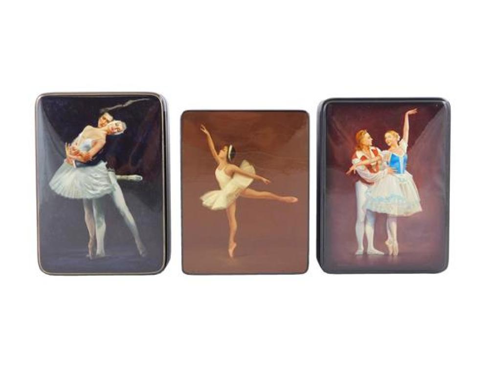 Appraisal: Russian hand-painted lacquer boxes ballet themed group of three including