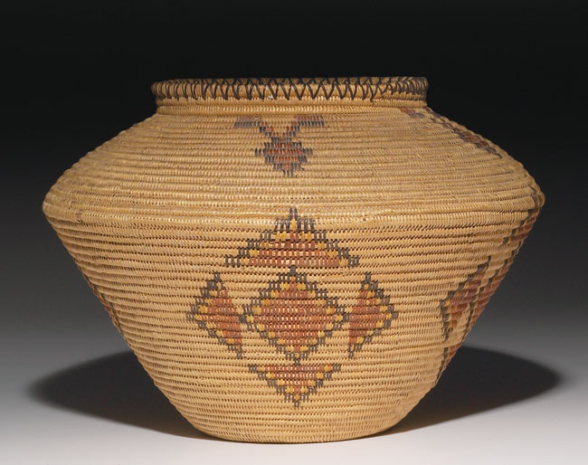 Appraisal: Shoshoni basket polychrome geometric design dia x h