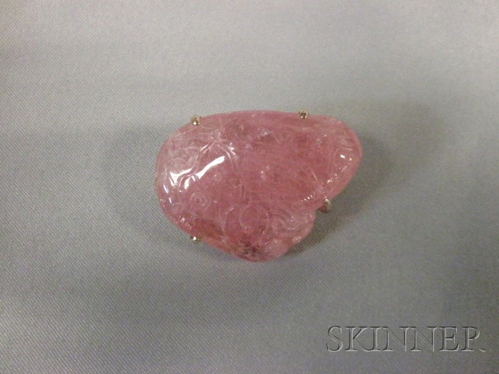 Appraisal: kt Rose Gold and Carved Pink Tourmaline Brooch depicting an