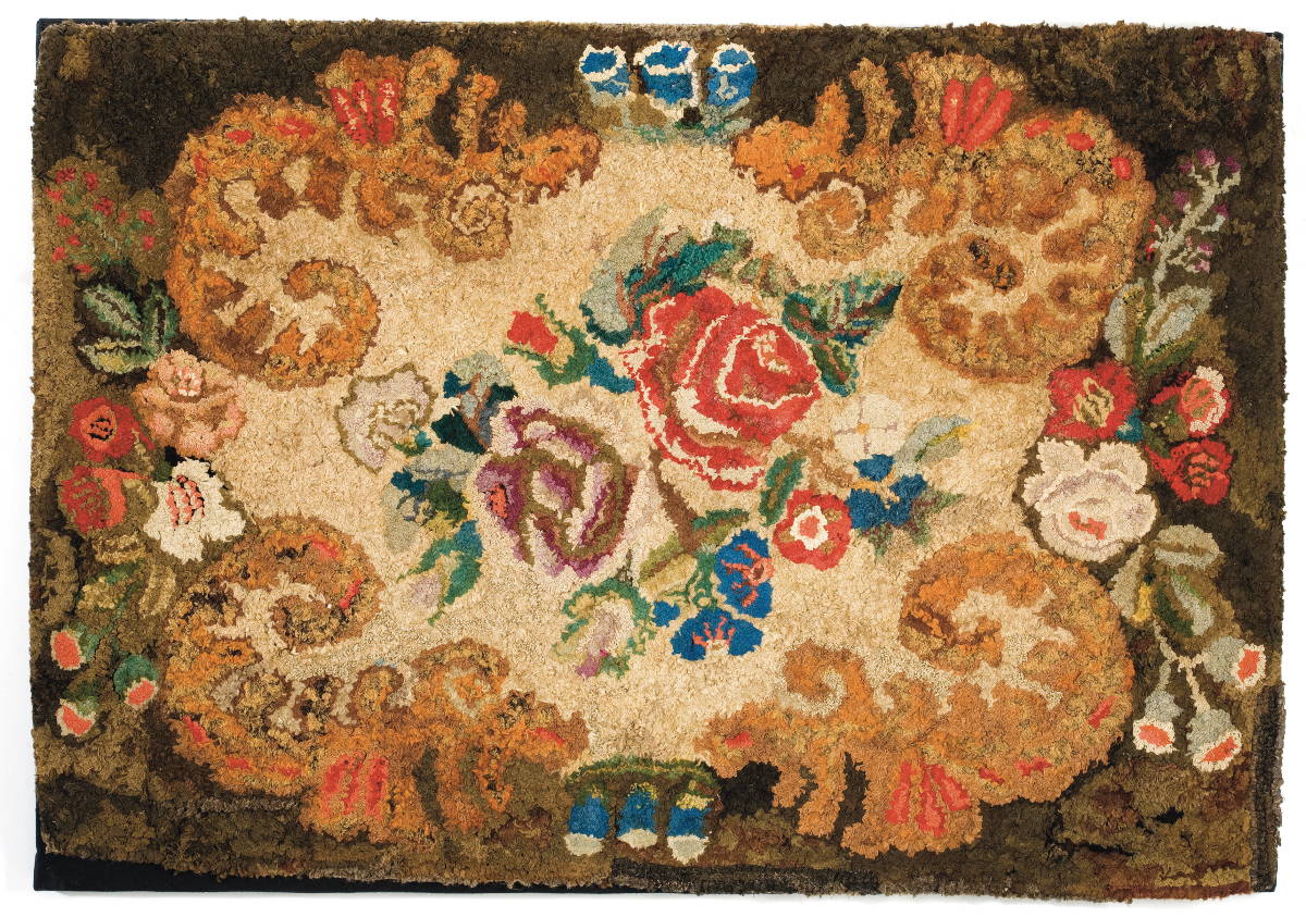 Appraisal: NEW ENGLAND SHIRRED WOOL RUG WITH COLORFUL FLORAL MOTIF x