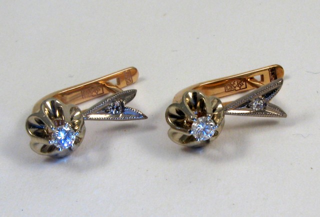 Appraisal: PAIR OF RUSSIAN DIAMOND EARRINGS each yellow and white gold