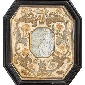 Appraisal: An English Metallic Stumpwork Embroidered Framed Mirror Circa Sight x