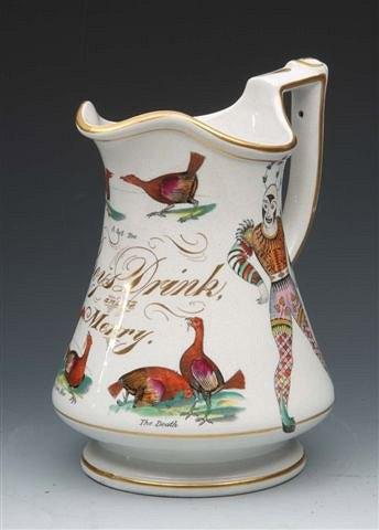 Appraisal: A POTTERY JUG with cock fighting design of baluster form