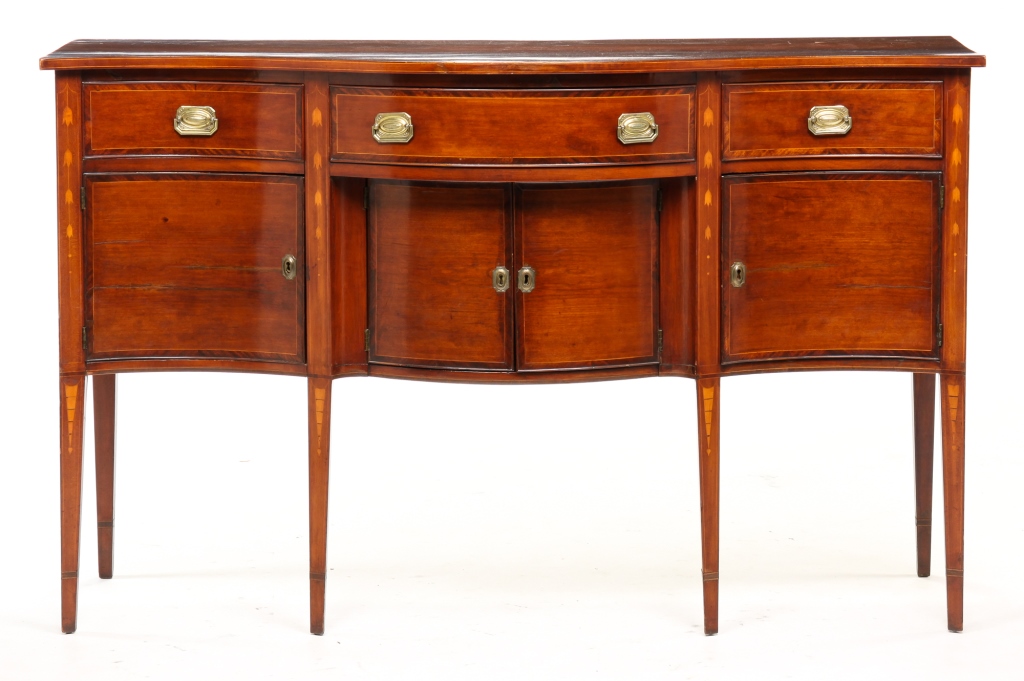 Appraisal: AMERICAN INLAID HEPPLEWHITE SIDEBOARD First quarter th century cherry with