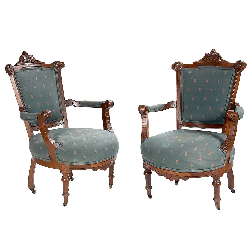 Appraisal: Pair of Renaissance Revival Stained Wood Armchairs Late th century