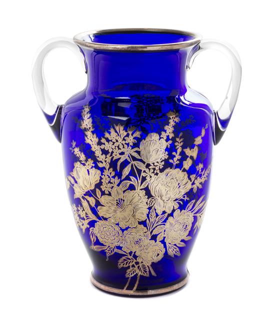 Appraisal: Sale Lot A Silver Overlay and Cobalt Glass Vase of