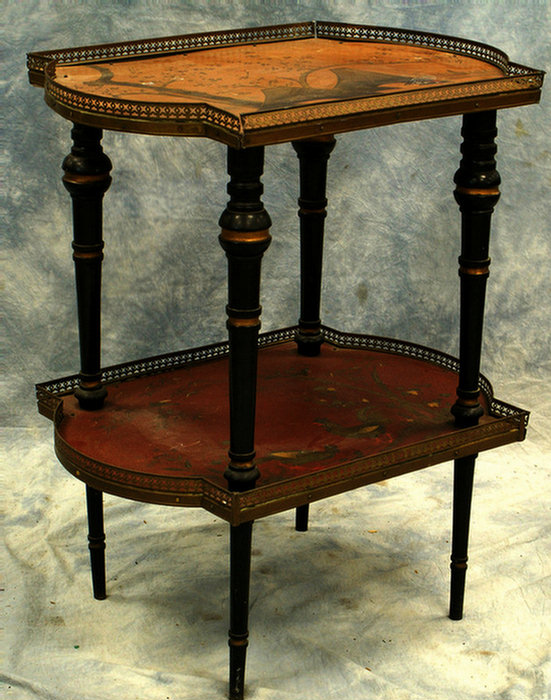 Appraisal: tier Continental lacquered table with Oriental lacquered designs on the