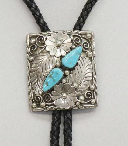 Appraisal: Native American silver content unknown and turquoise bolo pendant stamped