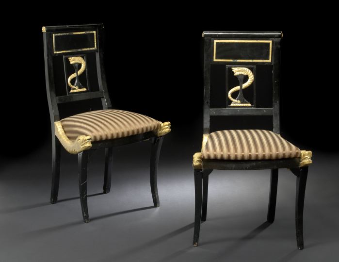 Appraisal: Pair of Empire-Style Ebonized and Gilt Sidechairs late th century