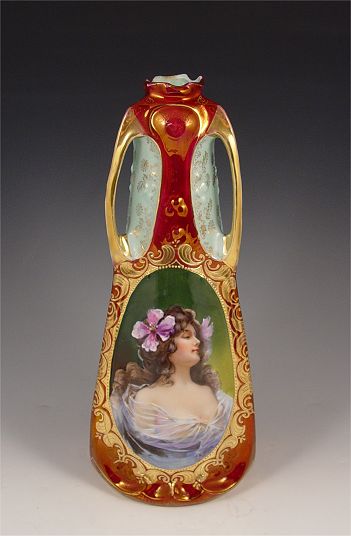 Appraisal: FINE VIENNA PORCELAIN PORTRAIT VASE Dark hair beauty with orchid