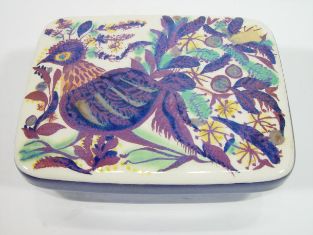 Appraisal: Royal Copenhagen faience rectangular box and cover hand painted with