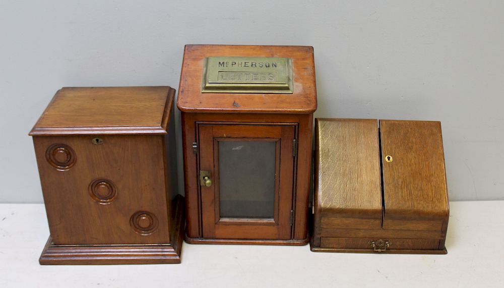 Appraisal: Antique Grouping of Three Mail Related Boxes To include open