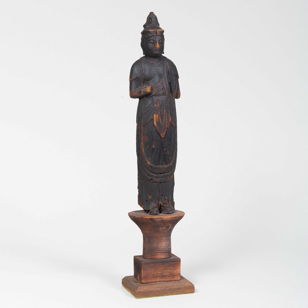 Appraisal: Japanese Carved Figure of Bodhisattva On wood stand in high