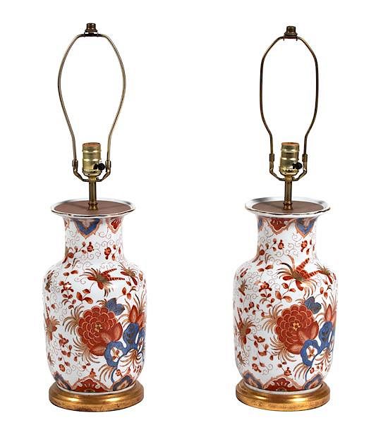 Appraisal: A Pair of English Ironstone Japan Pattern Vases Mounted as