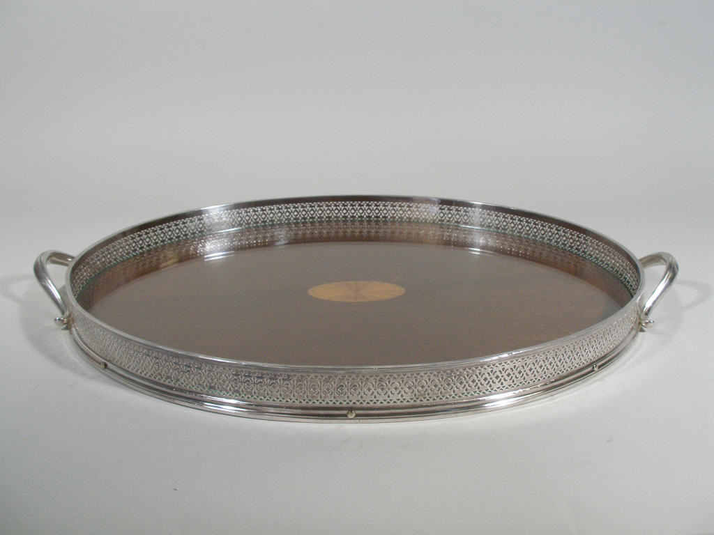 Appraisal: Silver and Mahogany Serving Tray by E G Webster late