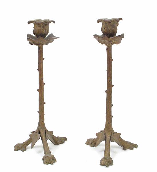 Appraisal: A pair of French gilt bronze candlesticks height in