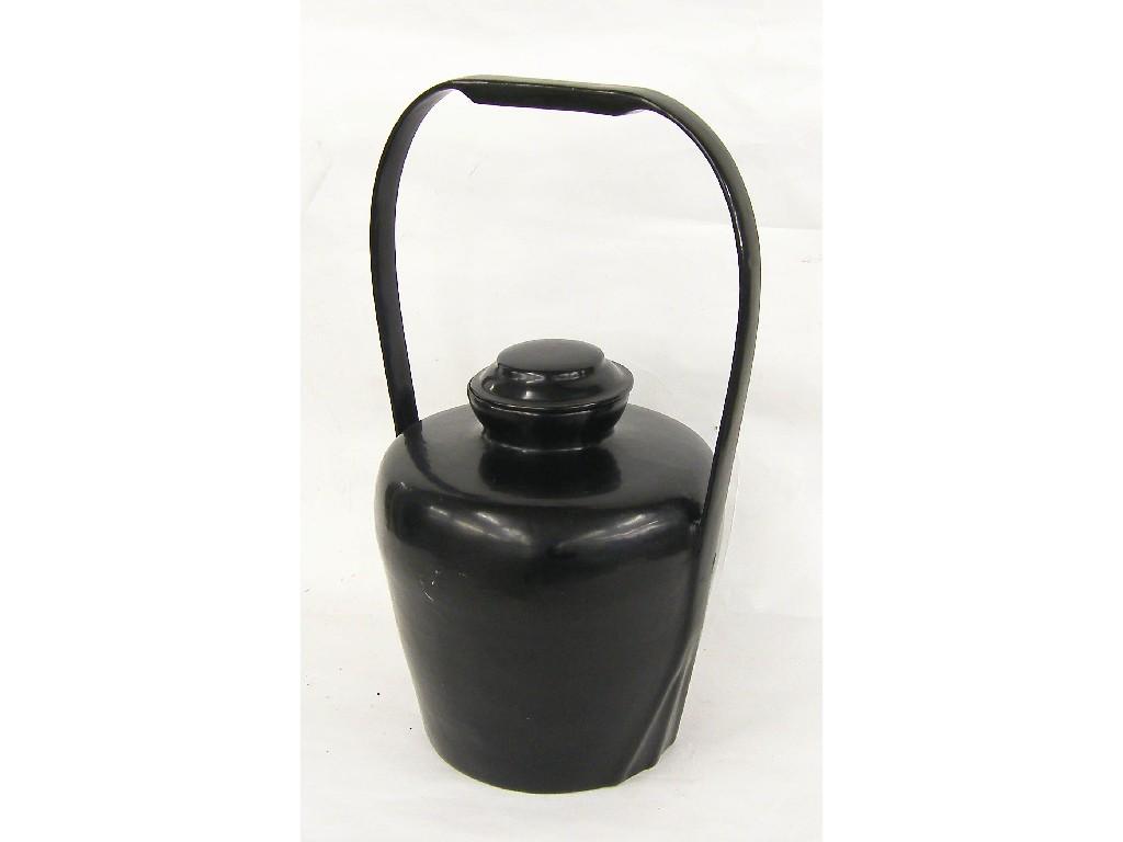 Appraisal: Oriental black lacquer baluster vessel and cover with high loop