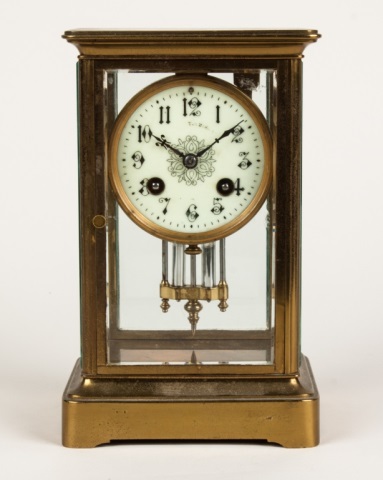 Appraisal: French brass and glass regulator clock late- th century brass