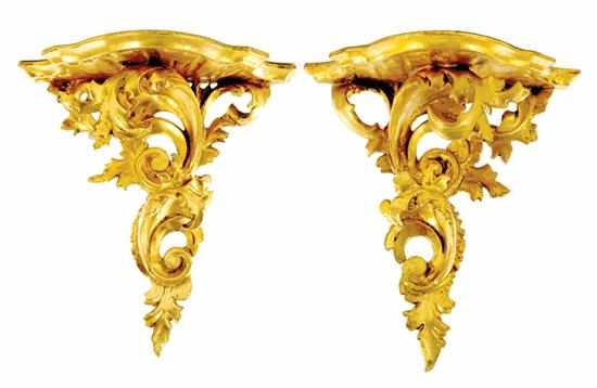 Appraisal: Pair carved giltwood brackets serpentine shelf supported by scrolling foliate