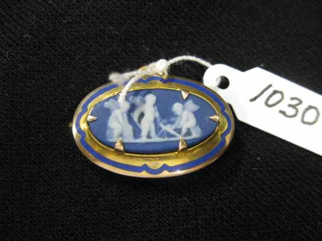 Appraisal: Wedgwood Jasperware Brooch deep blue scene with a trio of