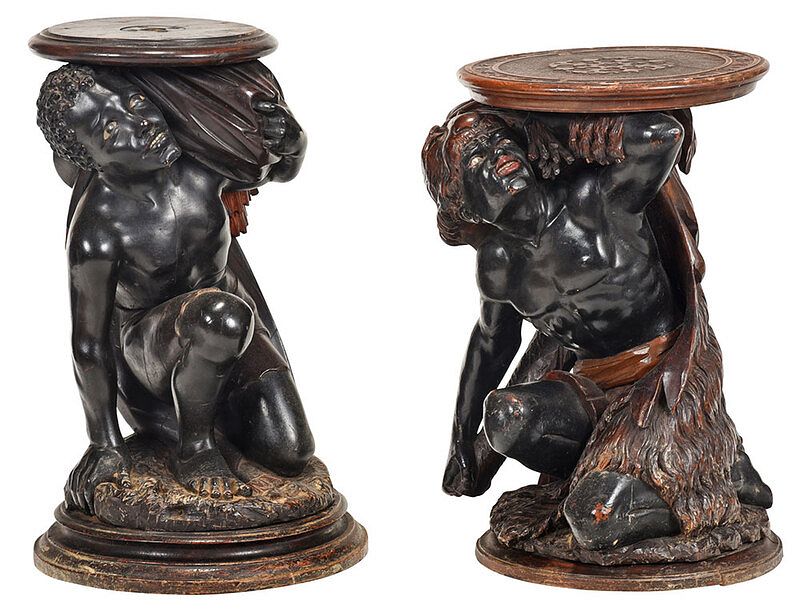 Appraisal: Two Similar Venetian Blackamoor Pedestals Italian th century each depicting