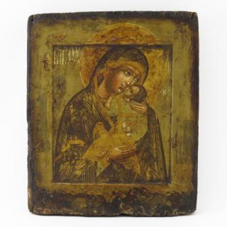 Appraisal: th Century Russian Icon on Cradled Panel Madonna and Child