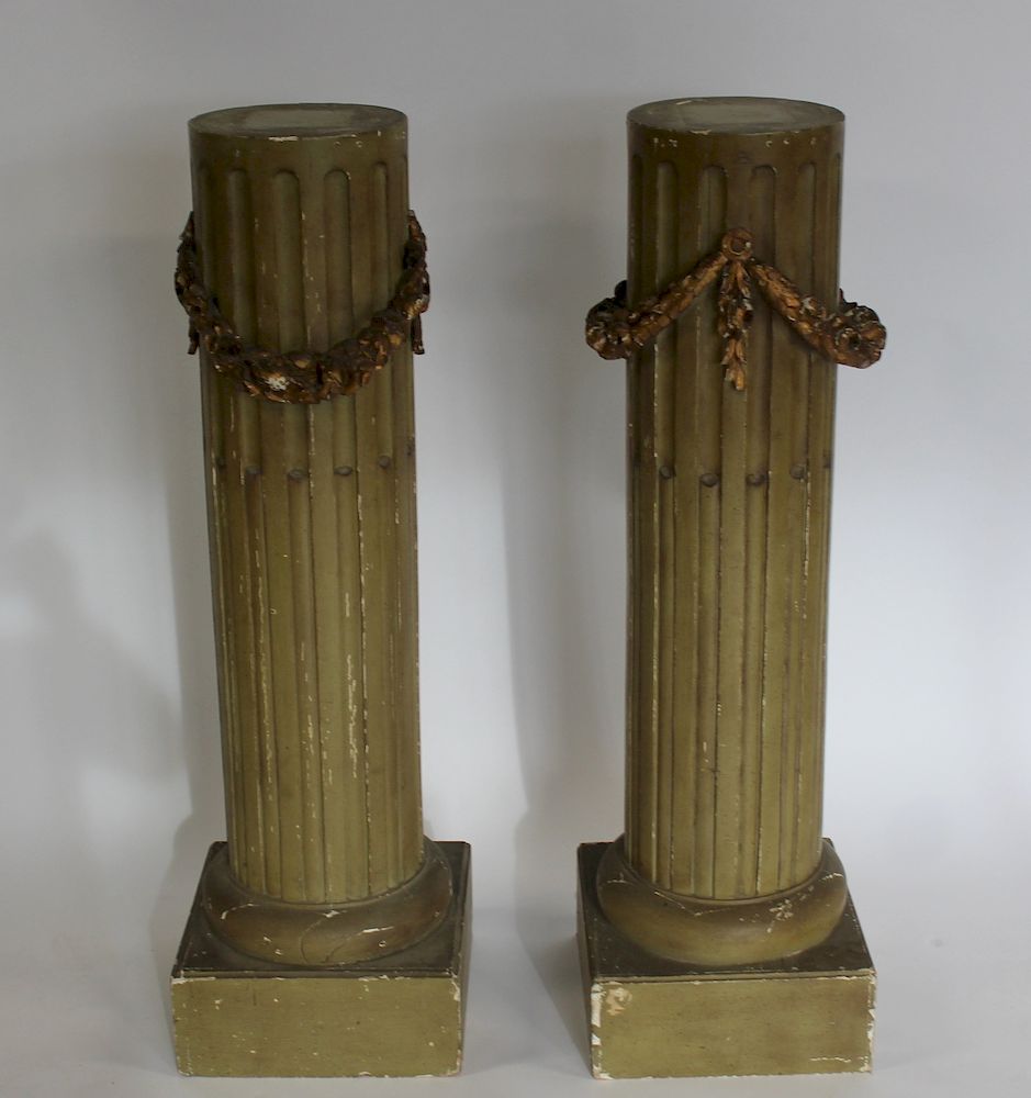 Appraisal: Pair of Antique Fluted Paint and Gilt Decorated Pedestals Nice