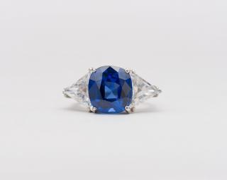 Appraisal: K White Gold Sapphire and Diamond Ring K WHITE GOLD