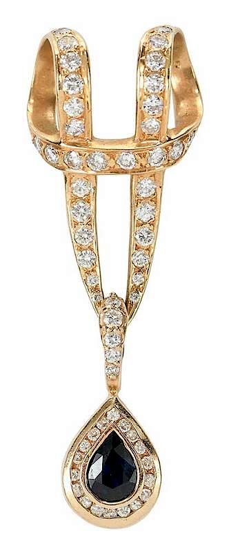 Appraisal: Gold Diamond Sapphire Pendant possibly Parry Parry slide pendant with