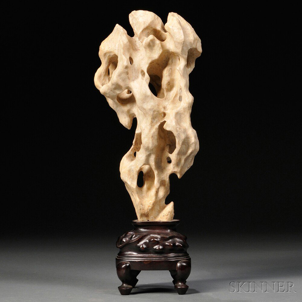 Appraisal: Taihu-style Scholar's Stone China limestone modern Southern-style hardwood base ht