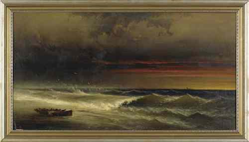 Appraisal: James Hamilton American - oil on canvas sunset coastal scene