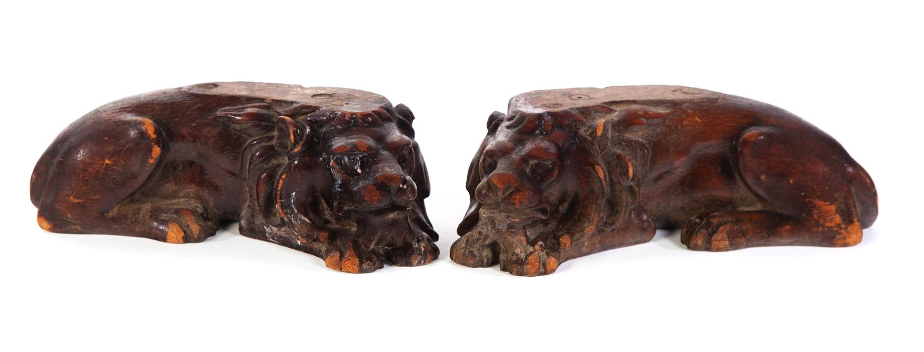 Appraisal: PAIR OF CARVED ARCHITECTURAL LIONS American or European late th