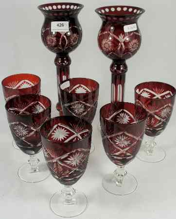 Appraisal: x Red Hand Etched Glasses and a Pair of Red