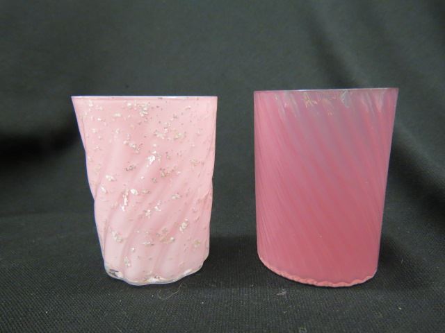 Appraisal: Pink Opaline Art Glass Tumblers swirl decor one with silver