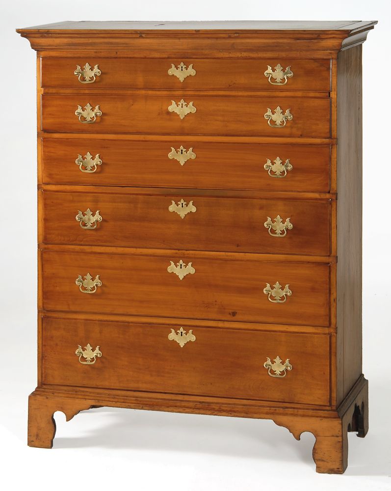 Appraisal: ANTIQUE AMERICAN CHIPPENDALE FIVE-DRAWER TALL CHEST Southeastern MA or RI