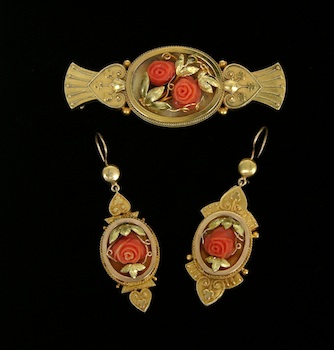 Appraisal: A Victorian Etruscan Revival Demi-Parure in Gold and Coral Fashioned