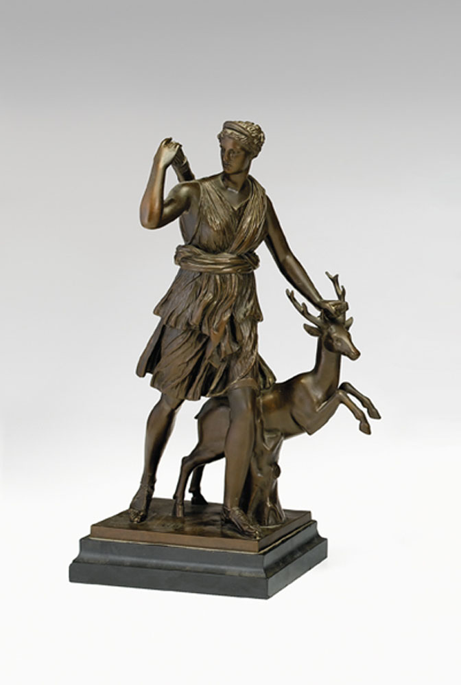 Appraisal: French bronze figural group diana and the stag Brown patina