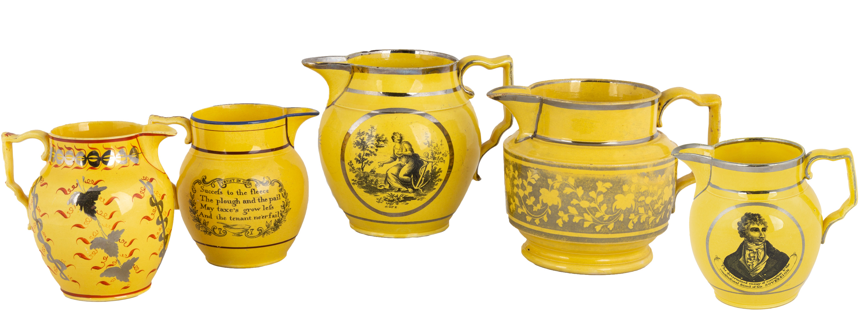 Appraisal: GROUP OF YELLOW LUSTERWARE PITCHERS Early th century