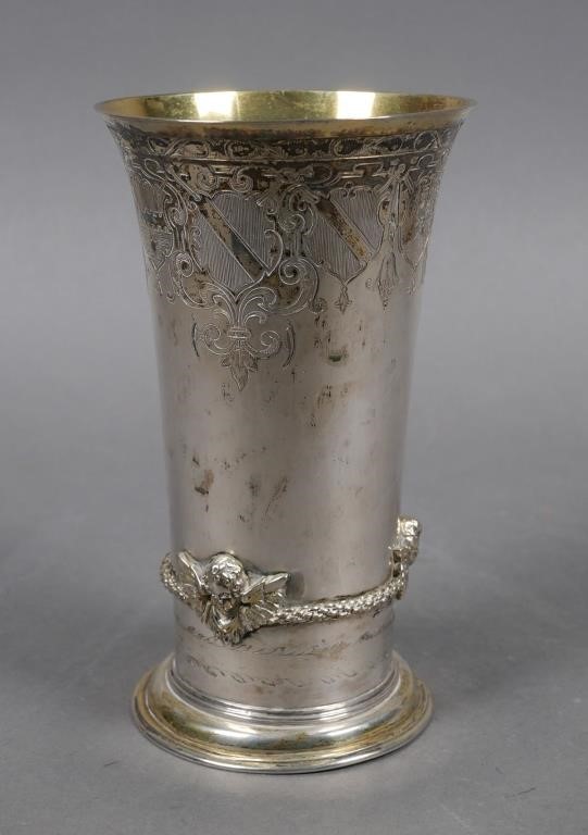 Appraisal: OLD GERMAN SILVER TUMBLER OR BEAKERAntique circa German silver ornate