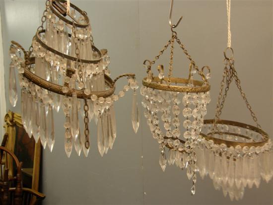 Appraisal: Three early twentieth century cut glass basket chandeliers with drops