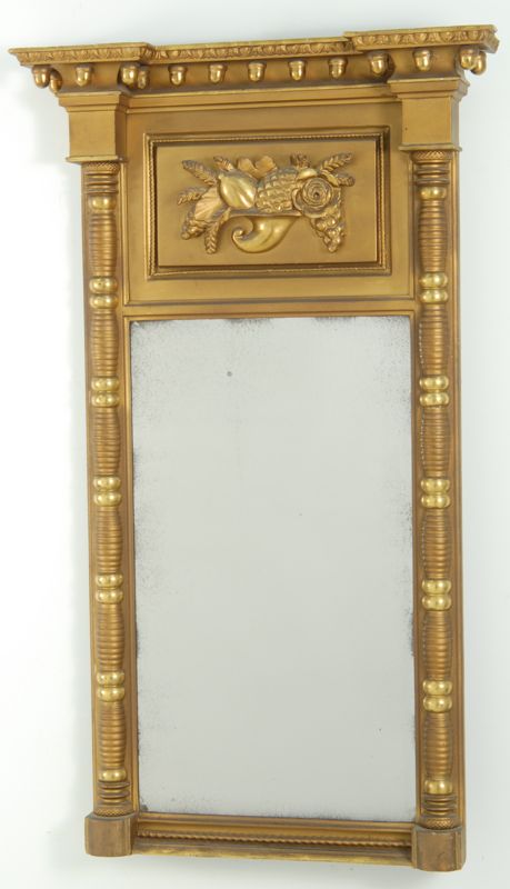 Appraisal: ANTIQUE AMERICAN GILT MIRROR Circa With carved cornucopia pediment and