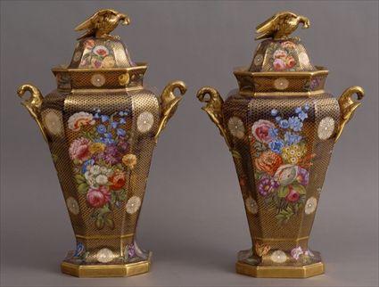 Appraisal: PAIR OF SPODE LARGE URNS AND COVERS Marked Spode in