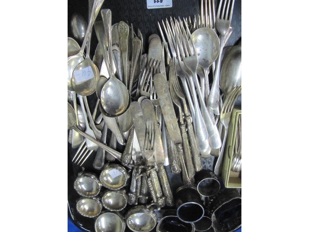 Appraisal: Tray lot of EP cutlery salts etc