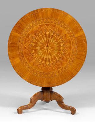 Appraisal: French inlaid walnut tilt-top table finely inlaid circular marquetry top