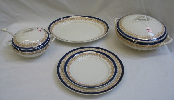 Appraisal: AN ENGLISH BRISTOL PORCELAIN DINNER SET pieces cobalt blue band