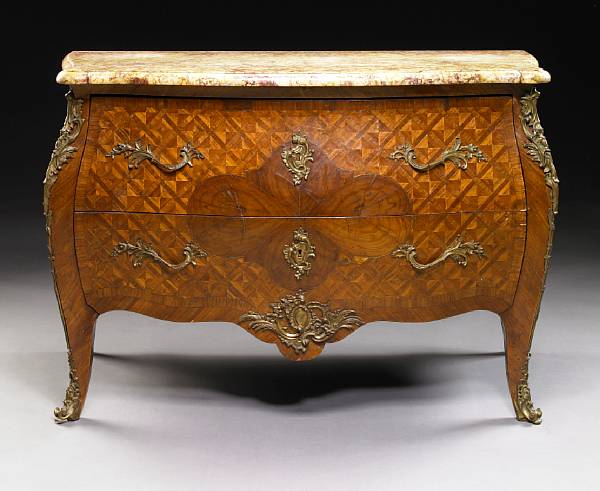 Appraisal: A Louis XV gilt bronze mounted parquetry inlaid commode second