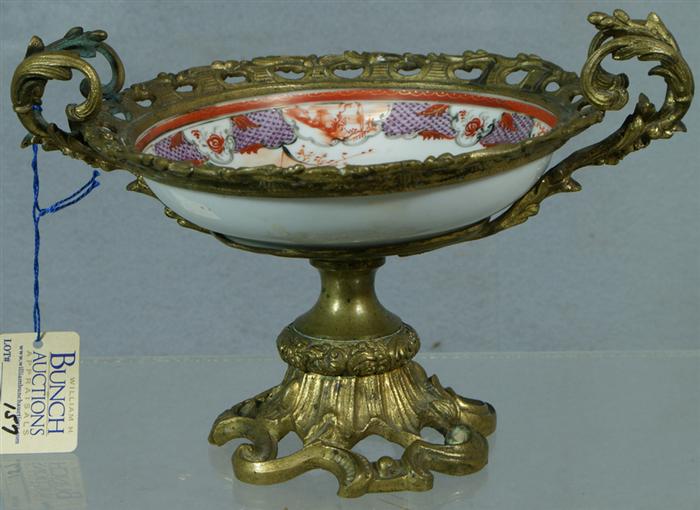 Appraisal: Chinese Export porcelain small Mandarin bowl c mounted in bronze